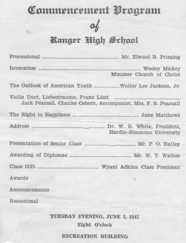 RHS 1941 Commencement Program